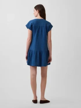 Minivestido tipo camisa de mezclilla de gasa de algodón con cintura baja