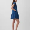 Minivestido tipo camisa de mezclilla de gasa de algodón con cintura baja