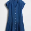 Minivestido tipo camisa de mezclilla de gasa de algodón con cintura baja