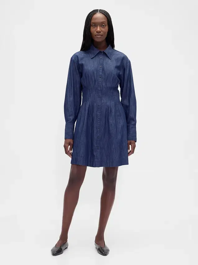 Minivestido tipo camisa plisado