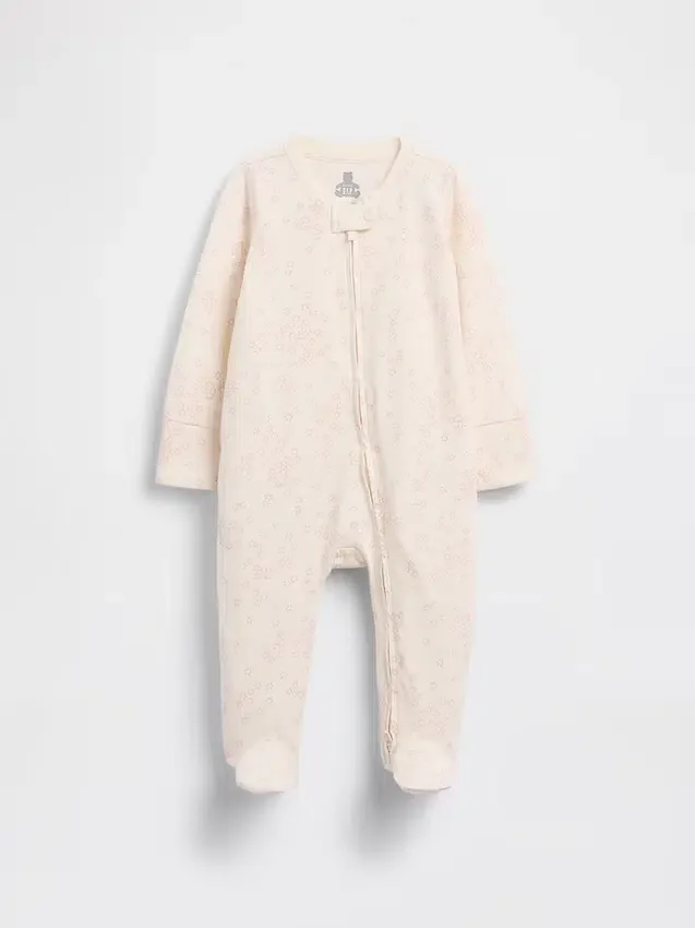 Mono con pies de algodón orgánico con estampado floral para bebé