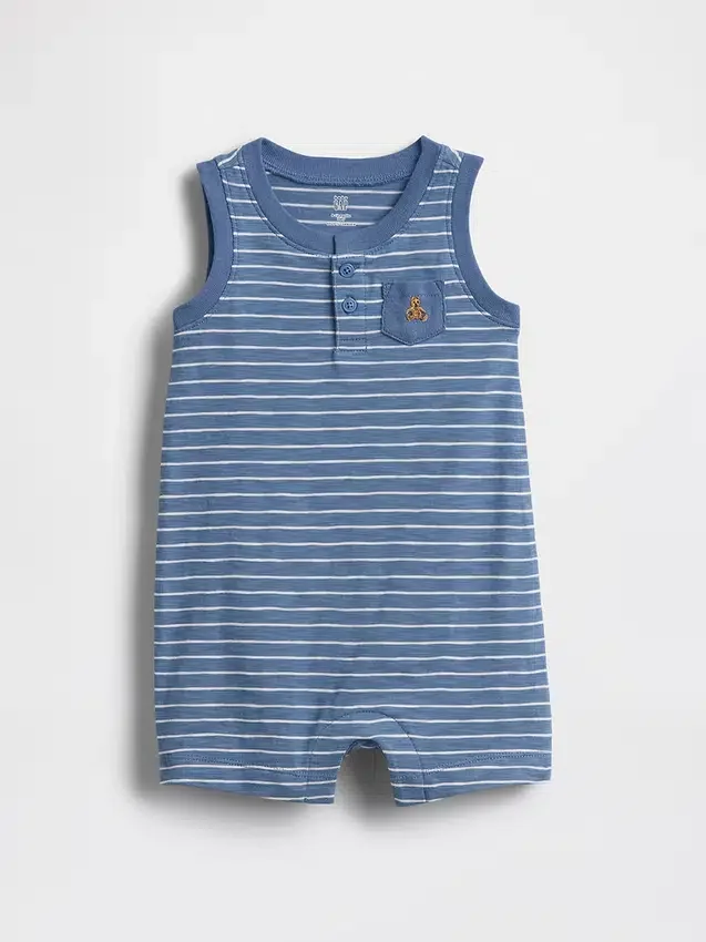 Mono corto de algodón orgánico estilo Henley para bebé