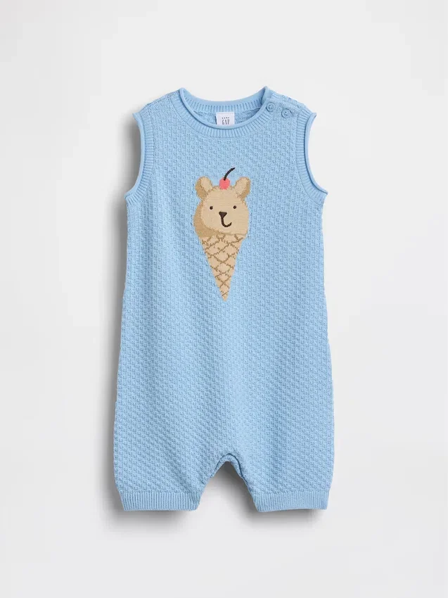 Mono corto de ganchillo para bebé con diseño de osito tomando helado