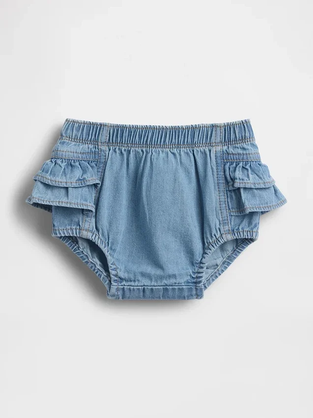 Pantaloncitos de denim con volantes para bebé