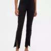 Pantalones acampanados de doble tejido con tiro alto y dobladillo abierto