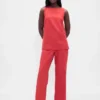Pantalones acampanados de mezcla de lino de talle bajo