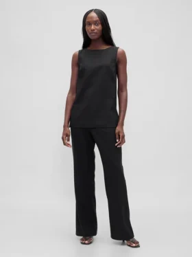 Pantalones acampanados de mezcla de lino de talle bajo