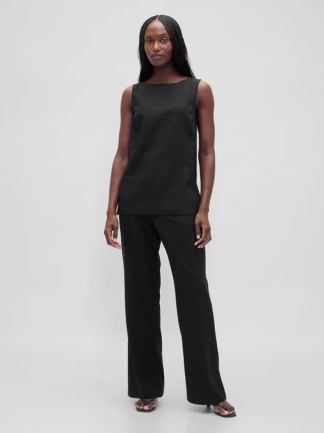 Pantalones acampanados de mezcla de lino de talle bajo