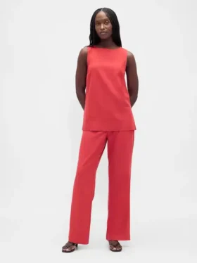 Pantalones acampanados de mezcla de lino de talle bajo