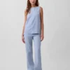 Pantalones acampanados de mezcla de lino de talle bajo