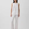 Pantalones acampanados de mezcla de lino de talle bajo