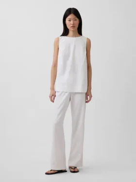 Pantalones acampanados de mezcla de lino de talle bajo