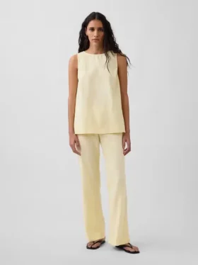Pantalones acampanados de mezcla de lino de talle bajo