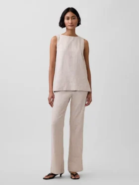 Pantalones acampanados de mezcla de lino de talle bajo