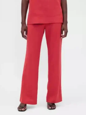 Pantalones acampanados de mezcla de lino de talle bajo