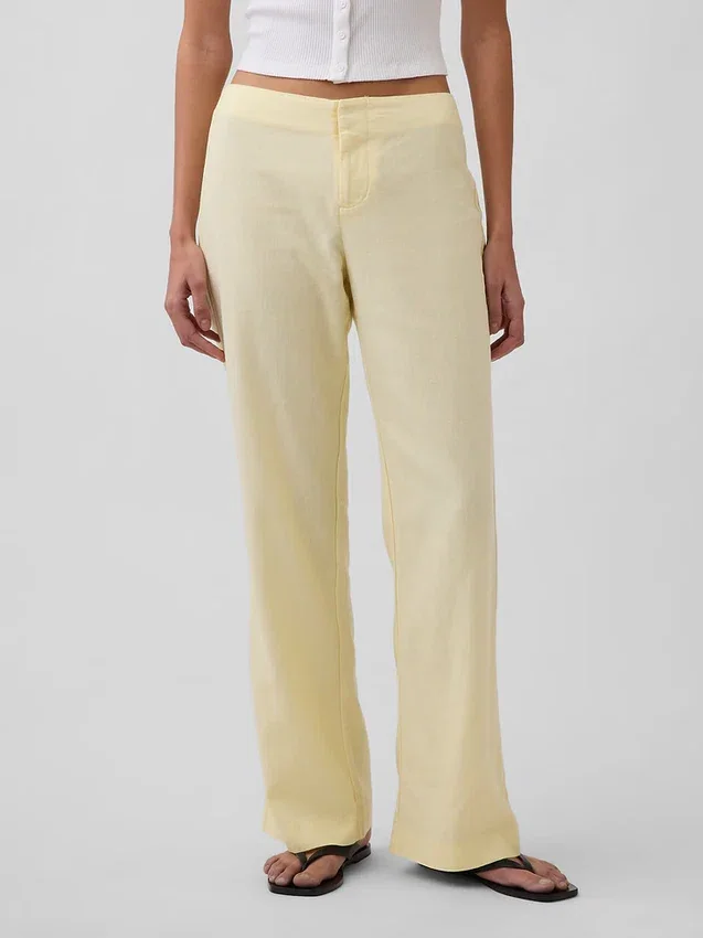 Pantalones acampanados de mezcla de lino de talle bajo