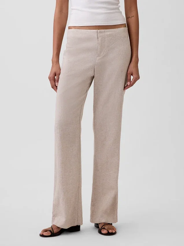 Pantalones acampanados de mezcla de lino de talle bajo