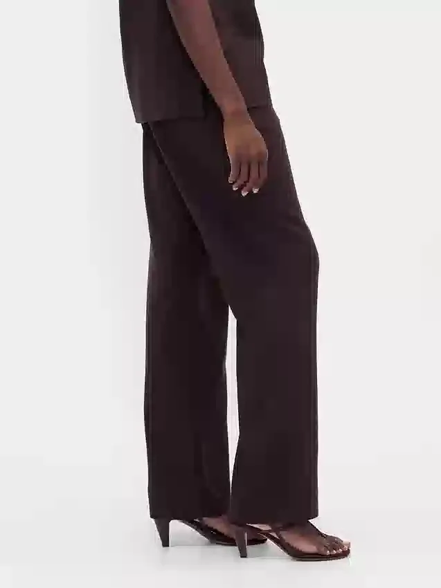 Pantalones acampanados de mezcla de lino de talle bajo
