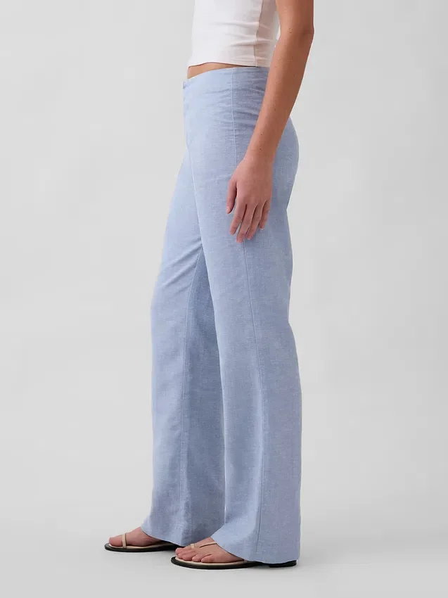 Pantalones acampanados de mezcla de lino de talle bajo