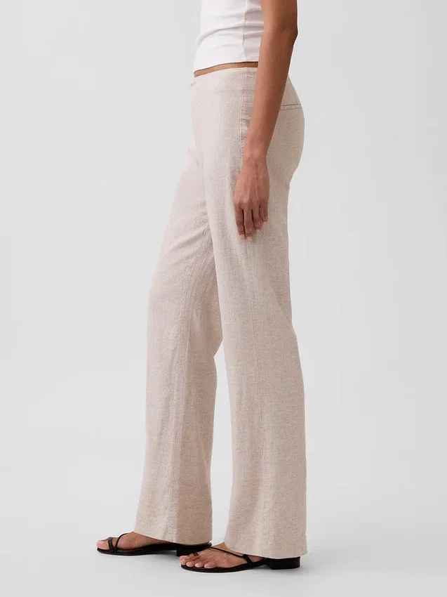 Pantalones acampanados de mezcla de lino de talle bajo