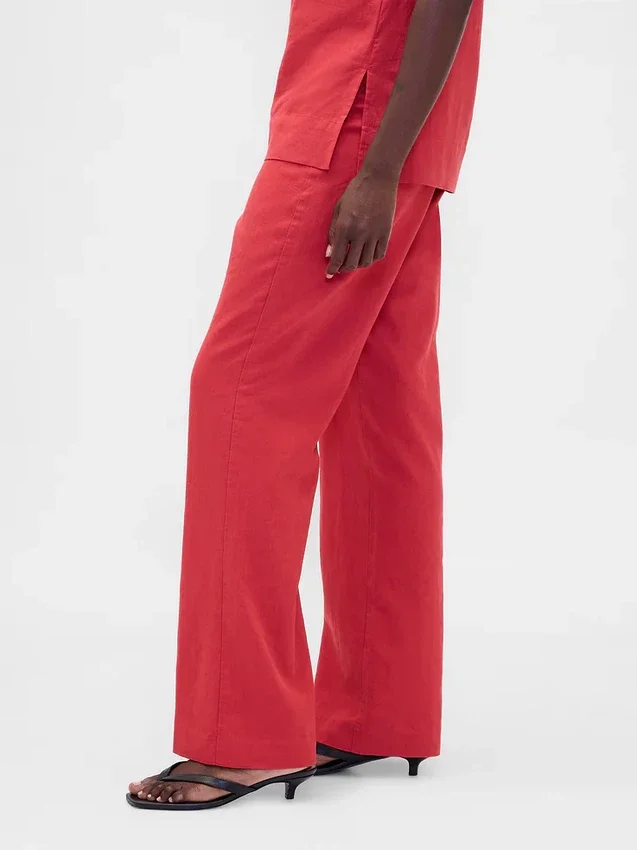 Pantalones acampanados de mezcla de lino de talle bajo