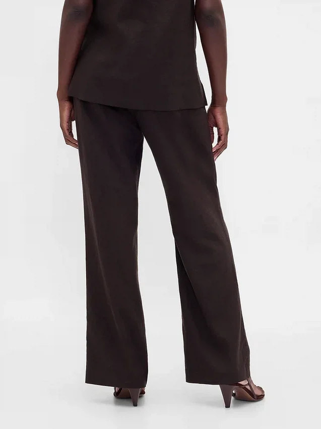 Pantalones acampanados de mezcla de lino de talle bajo