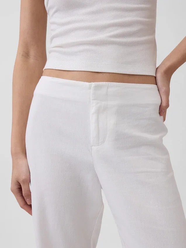 Pantalones acampanados de mezcla de lino de talle bajo