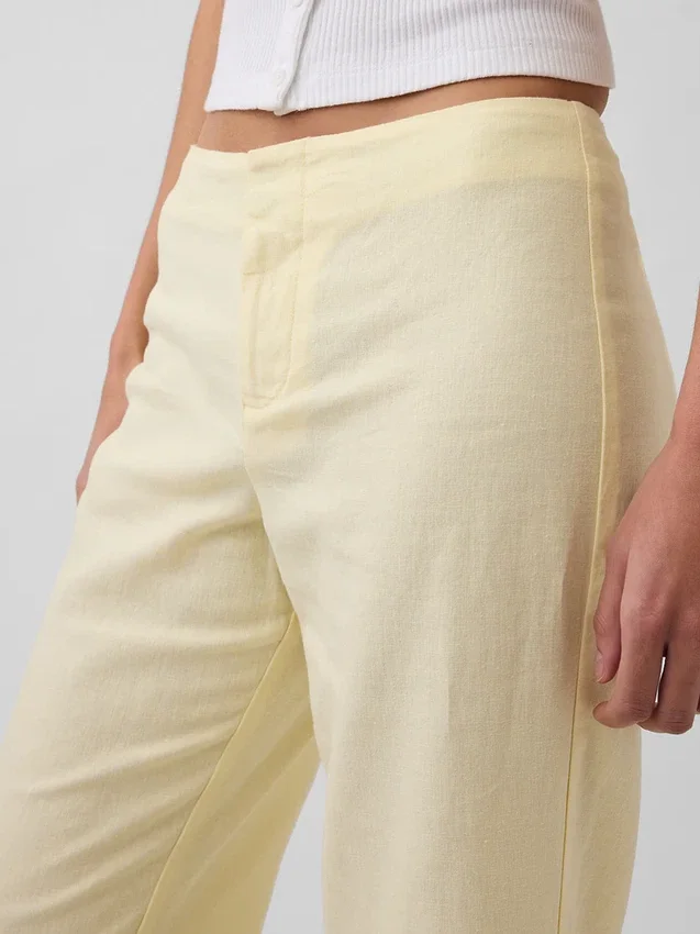Pantalones acampanados de mezcla de lino de talle bajo