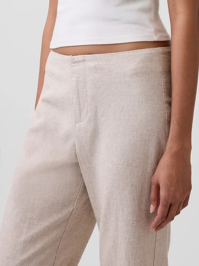 Pantalones acampanados de mezcla de lino de talle bajo