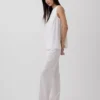 Pantalones acampanados de mezcla de lino de talle bajo