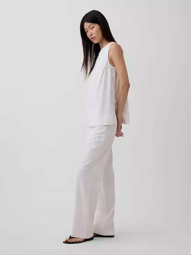 Pantalones acampanados de mezcla de lino de talle bajo