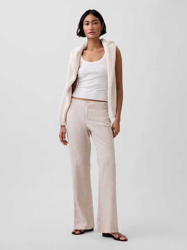 Pantalones acampanados de mezcla de lino de talle bajo