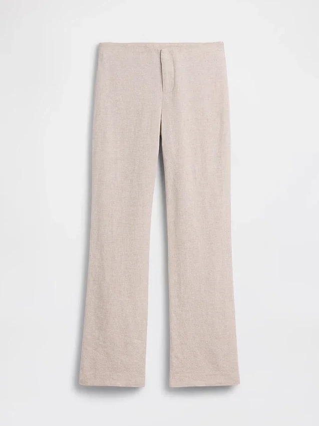 Pantalones acampanados de mezcla de lino de talle bajo