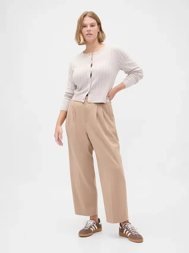 Pantalones ajustados hasta el tobillo de sarga cepillada de talle alto 365