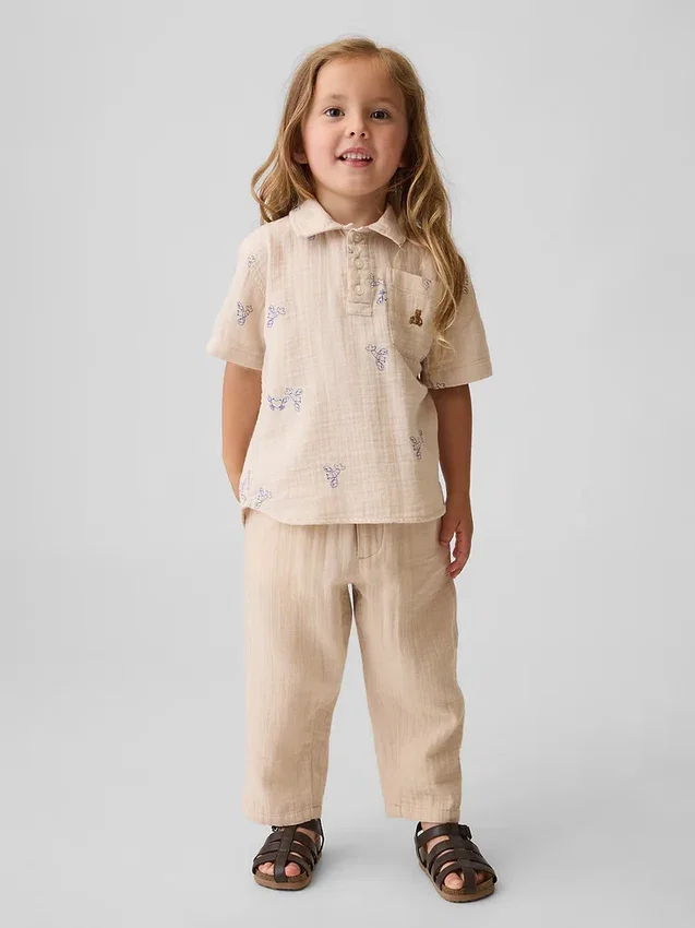 Pantalones anchos de gasa de algodón para bebés y niños pequeños