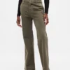 Pantalones caqui acampanados de talle bajo y corte holgado