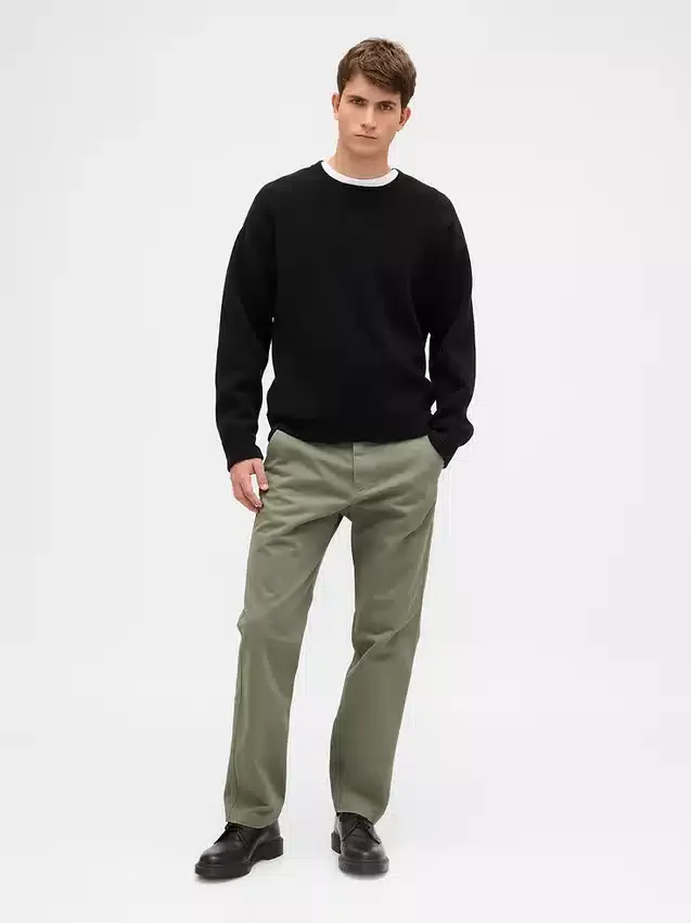 Pantalones caqui rectos de corte relajado en sarga pesada