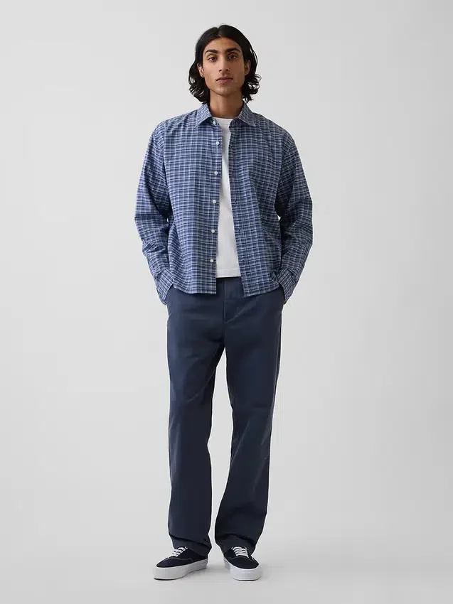 Pantalones caqui rectos de corte relajado en sarga pesada