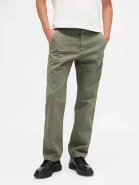 Pantalones caqui rectos de corte relajado en sarga pesada