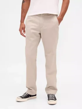 Pantalones caqui rectos de corte relajado en sarga pesada