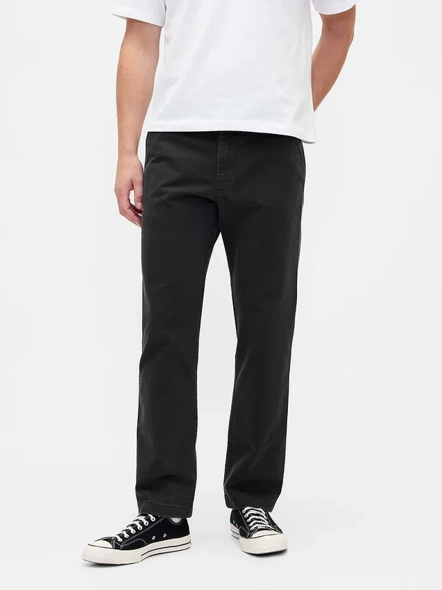 Pantalones caqui rectos de corte relajado en sarga pesada