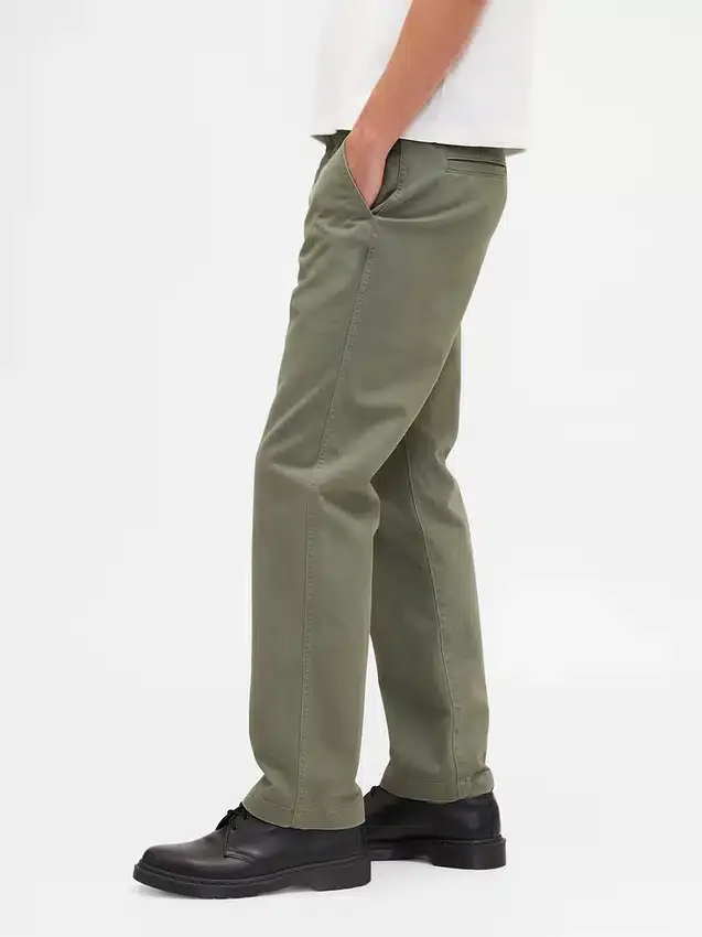 Pantalones caqui rectos de corte relajado en sarga pesada