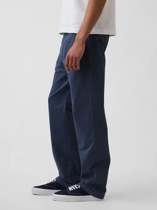 Pantalones caqui rectos de corte relajado en sarga pesada