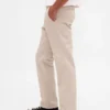 Pantalones caqui rectos de corte relajado en sarga pesada