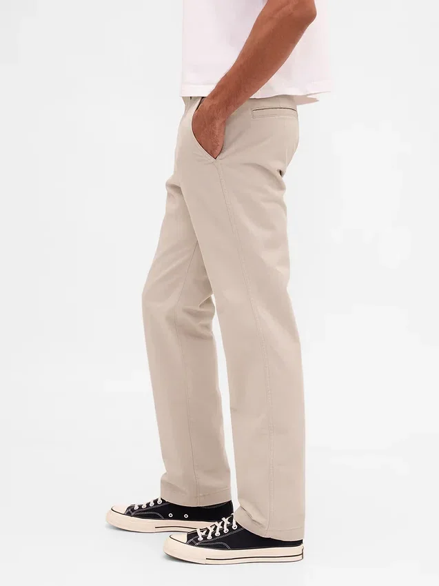 Pantalones caqui rectos de corte relajado en sarga pesada