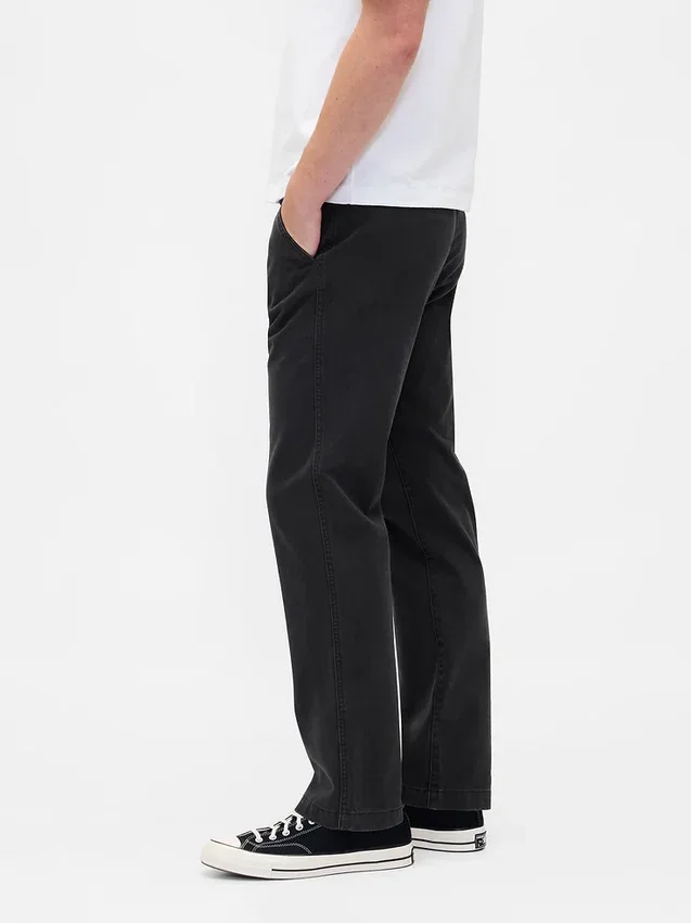 Pantalones caqui rectos de corte relajado en sarga pesada
