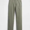 Pantalones caqui rectos de corte relajado en sarga pesada