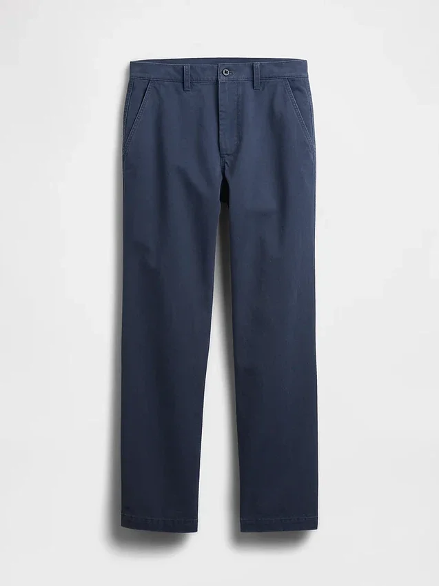 Pantalones caqui rectos de corte relajado en sarga pesada