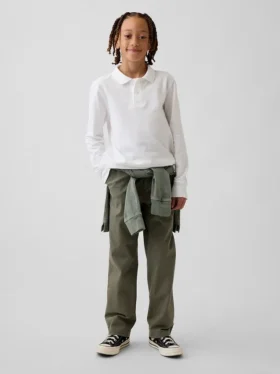Pantalones caqui rectos y holgados de estilo uniforme moderno para niños