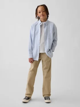 Pantalones caqui rectos y holgados de estilo uniforme moderno para niños